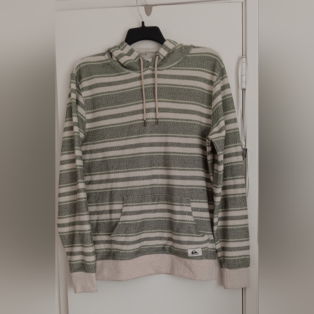 Quiksilver Green and White Striped Hoodie